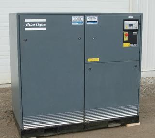 40 HP (30 Kw) Atlas Copco Model GA30 Air-Cooled Rotary Screw Air Compressor With Rebuilt Air-End and New Separator Element, Filters and Lubricant. 460/3/60. Tested Under Power and Load.
