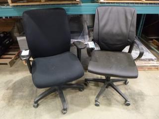 (2) Adjustable Task Chairs, (1 Fabric, 1 Leather) *Note Leather Chair has some wear*