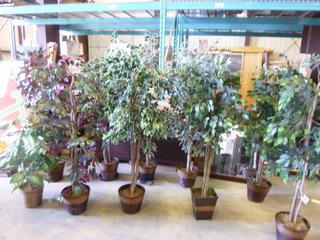 (10) Artificial Plants w/ Base, 1 w/ Lights * Note Damage to 2 Bases  *