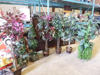 (7) Artificial Plants w/ Base, 3 w/ Lights * 1 Damaged* (E-2)