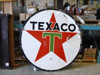 6' (72") Double Sided Porcelain Texaco Sign. Red Star, Green T, Date Stamped P&M 3-64 * Note Paint Damaged,  Has Rust and Dents*