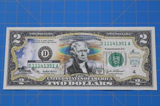 US $2 Bill, Series 2003A,  Yellowstone National Park - Wyoming Commemorative Bank Note, S/N D11141351A, C/w Certificate of Authenticity