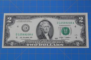 US $2 Bill, Series 2009, S/N D12589208A