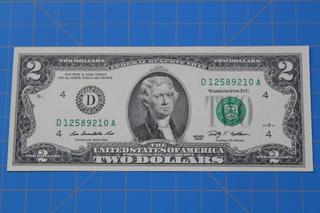 US $2 Bill, Series 2009, S/N D12589210A