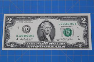 US $2 Bill, Series 2009, S/N D12589209A