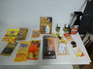 Qty of Various Camo Make Up, Wipes, Odor Mask, Deer, Bear Lures, Preditor Calls