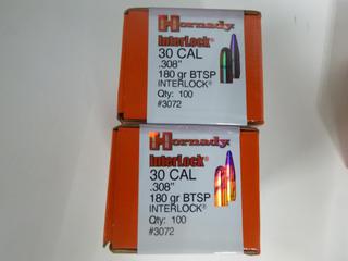 (2) Hornady Interlock 30 Cal (.308) 180 Gr BTSP 100 Count