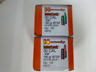 (2) Hornady Interlock 30 Cal (.308) 180 Gr BTSP 100 Count