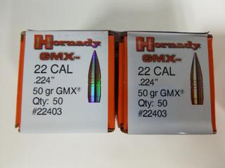 (2) Hornady GMX 22 Cal (.224) 50 Gr, 50 Count per box