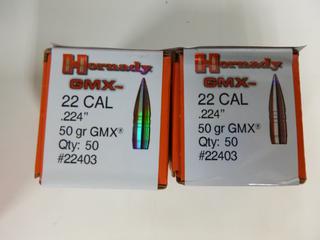 (2) Hornady GMX 22 Cal (.224) 50 Gr 50 Count per box