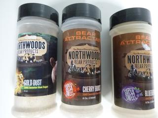 Northwoods Bear Attractant, (3) 8oz Shaker Bottles, Gold Dust, Cheery Burst, Blue Berry Burst