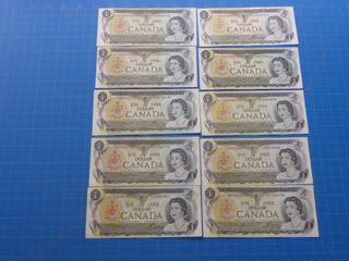 (10) $1 Canadian Bills