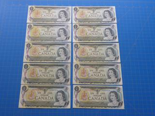 (10) $1 Canadian Bills
