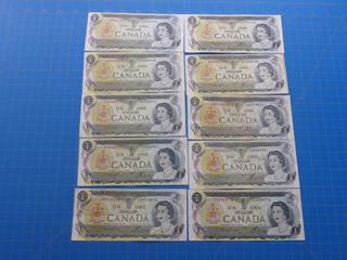 (10) $1 Canadian Bills