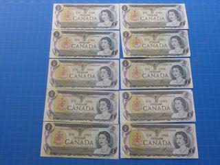 (10) $1 Canadian Bills