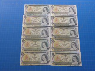 (10) $1 Canadian Bills