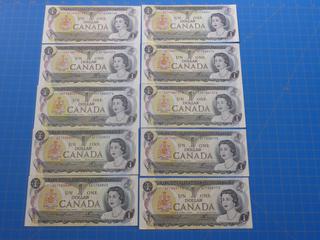 (10) $1 Canadian Bills