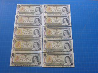 (10) $1 Canadian Bills