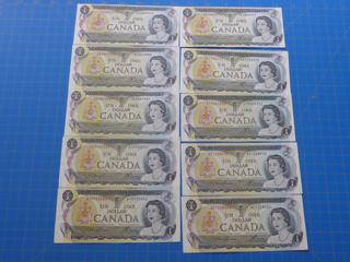 (10) $1 Canadian Bills
