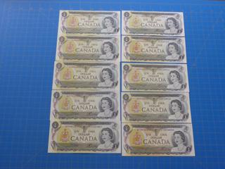 (10) $1 Canadian Bills