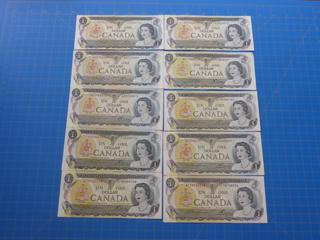 (10) $1 Canadian Bills