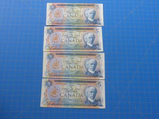 (4) $5 Canadian Bills