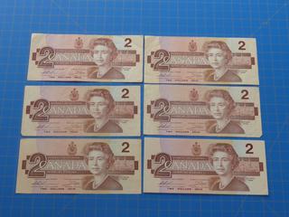 (6) $2 Canadian Bills
