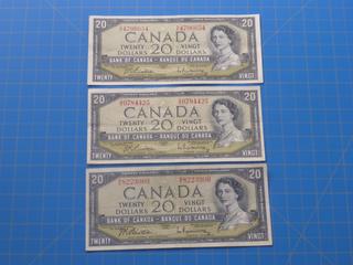 (3) 1954 $20 Bills