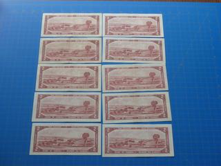 (10) 1954  $2 Canadian Bills