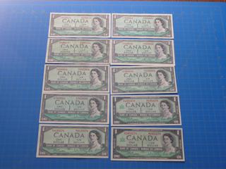 (10) 1954 $1 Canadian Bills
