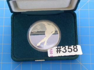 Calgary 1988 Winter Olympic Speed Skating 1 Troy oz Silver $20 Coin