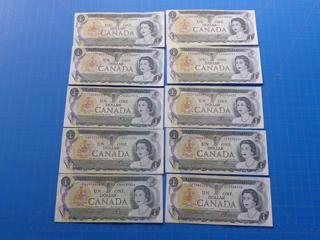 (10) $1 Canadian Bills