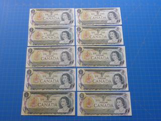 (10) $1 Canadian Bills