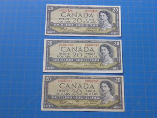 (3) 1954 $20 Bills