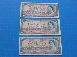 Set of (3) $2 Canadian Bills