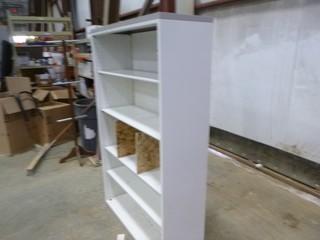 L-Shaped Desk, 2-Door Storage Cabinet and 5-Shelf Open Bookcase *NOTE: Desk Damaged* (WR-3-20)