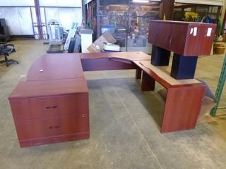 U-Shaped Desk w/ Stack-On and Lateral 2-Drawer File Cabinet