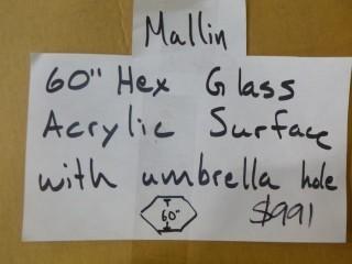 60" Hex Glass Acrylic Surface With Umbrella Hole (W-2-4-1)