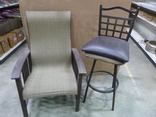 (1) Patio Chair (Damaged), (1) Swivel Bar Stool C/w Replacement Cushion (WR-2-10)