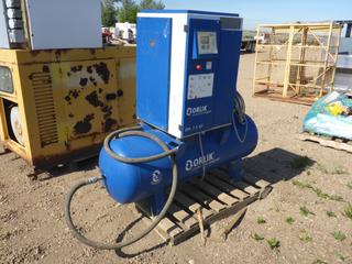 Orlik Screw Air Compressor c/w 7.5KW Electric Motor, 3 Phase, 7.5 KW Electric Motor, 575V/60HZ, Skidded *NOTE: Owner claims it is in running condition"
