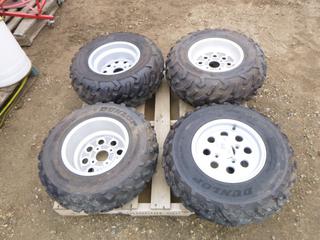 (2) Dunlop KT405 AT25x10-12 ATV Tires w/ Rims c/w (2) Dunlop KT121, AT25x8-12 ATV Tires w/ Rims (WR1-10)