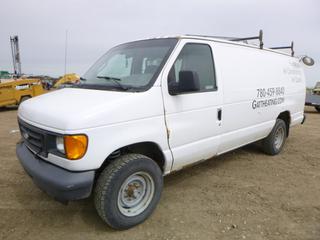 2006 Ford E250 Cargo Van c/w Ecoline 5.4L, A/T, A/C, Showing 263,183 KMS, 225/75R15 Tires At 70%, VIN 1FTNS24L06DA52374 *NOTE: Body Rust, RS Cargo Door Does Not Open From Outside*