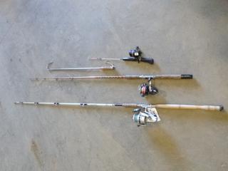 (3) Fishing Rods - (1) 84" L, (1) 67" L, (1) 24" L, C/w (1) Fishing Gaff