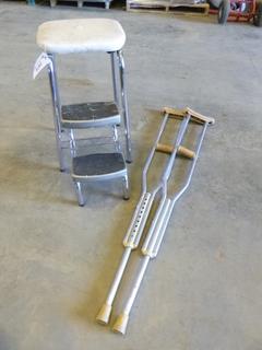 Stool w/ Movable Step, Pair of Crutches (WR-4)