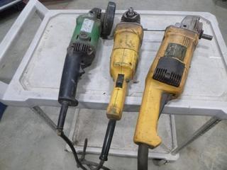 (2)Dewalt Grinders, (1) Hitatchi Grinder *Note Does Not Work* (A-2)