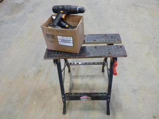 Jobmate Sawhorse, (1) Mastercraft 1/2 18V Cordless Drill, Charger, 2 Batteries, 4.8V Cordless Screwdriver (EE2-4-1)