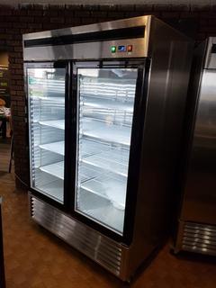 Model MCF8703CAH1  1382mm X 800mm X 2135mm Double Door Showcase Freezer *NOTE: Cannot Be Picked Up Until July 10*