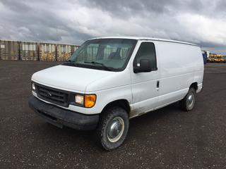 2003 Ford E250 Cargo Van c/w 4.2L, Auto, A/C, Shelving. Showing 224,066 Kms. S/N 1FTNE24203HB87826.