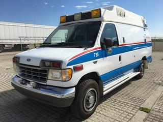 1994 Ford E350 SD Ambulance c/w 7.3L Diesel, Auto, A/C. Showing 206,207 Kms. S/N 1FDJS34M1RHA23519