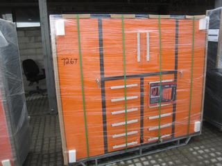 Unused  80'' Heavy Duty Multi Drawer Tool Chest Cabinet c/w 12 Drawers, 2 Large Door Cabinets, 2 Small Door Cabinets.